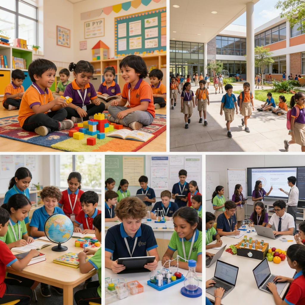 Students collaborating in an IB Cambridge classroom environment